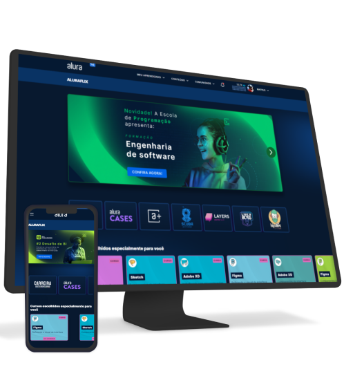 imagem de dispositivos diferentes com alura+ aertos